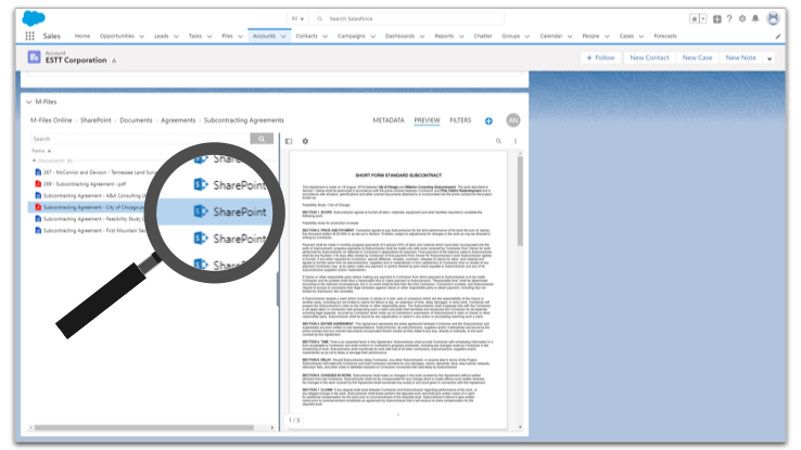 M-Files Ground Link verbindet Salesforce mit Dokumenten in lokalen SharePoint-Bibliotheken