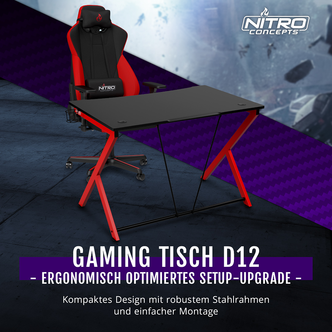 BRANDNEU bei Caseking – Der ergonomische Nitro Concepts D12 Gaming-Tisch.