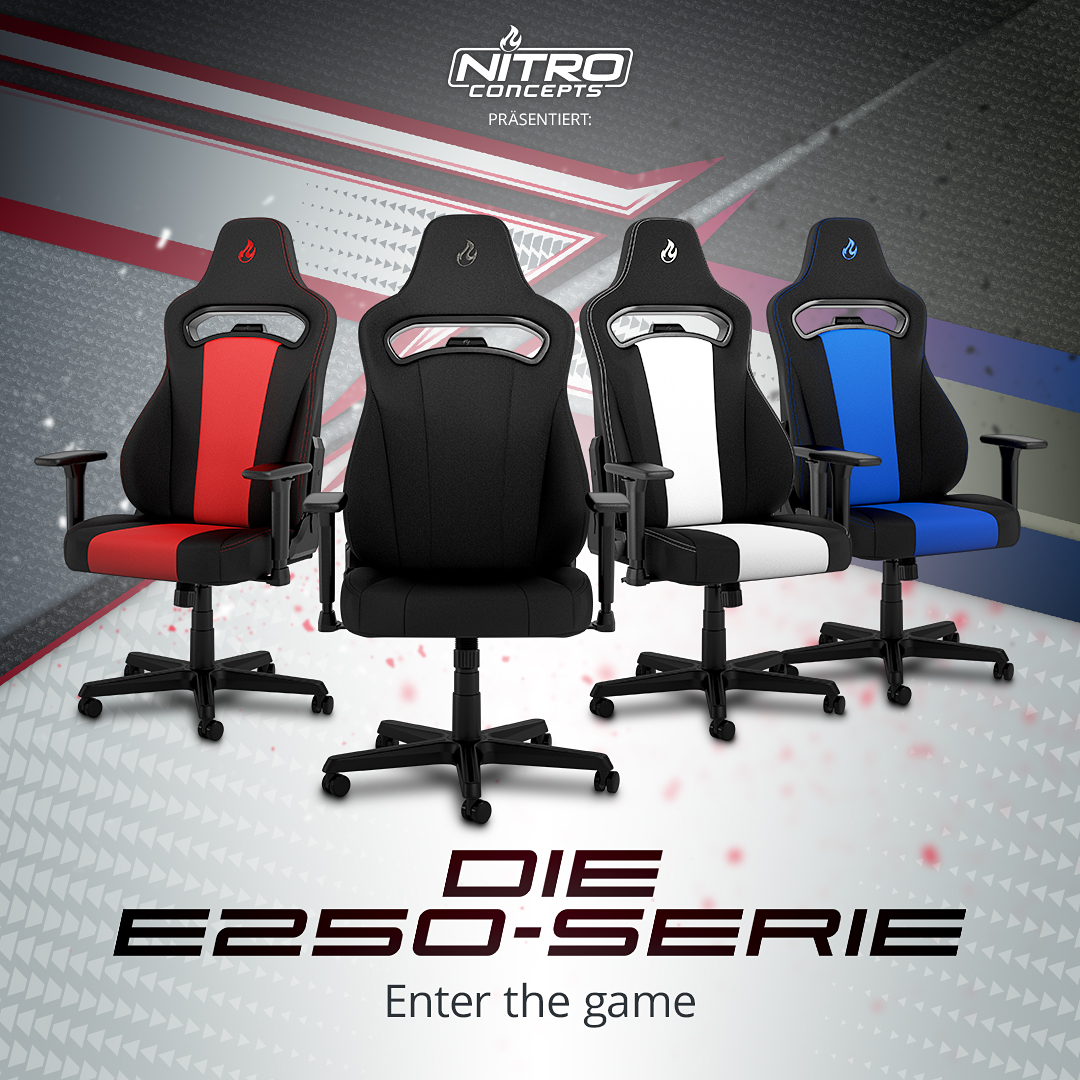 NEU bei Caseking: Nitro Concepts E250 Gaming-Stühle mit ausgezeichnetem Preis-Leistungs-Verhältnis!