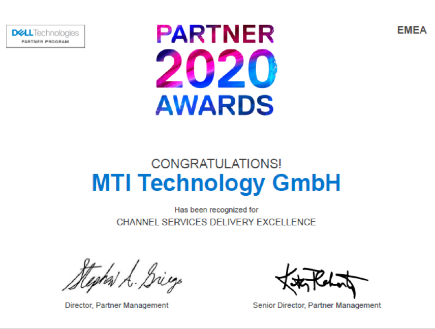 MTI mit dem Channel Services Delivery Excellence Award 2020 ausgezeichnet