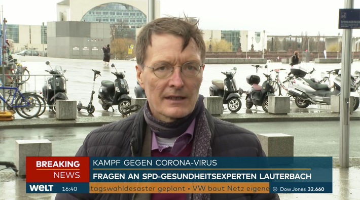 Prof. Karl Lauterbach exklusiv auf WELT Nachrichtensender zu AstraZeneca: „Ich hätte die Entscheidung heute so nicht getroffen“.