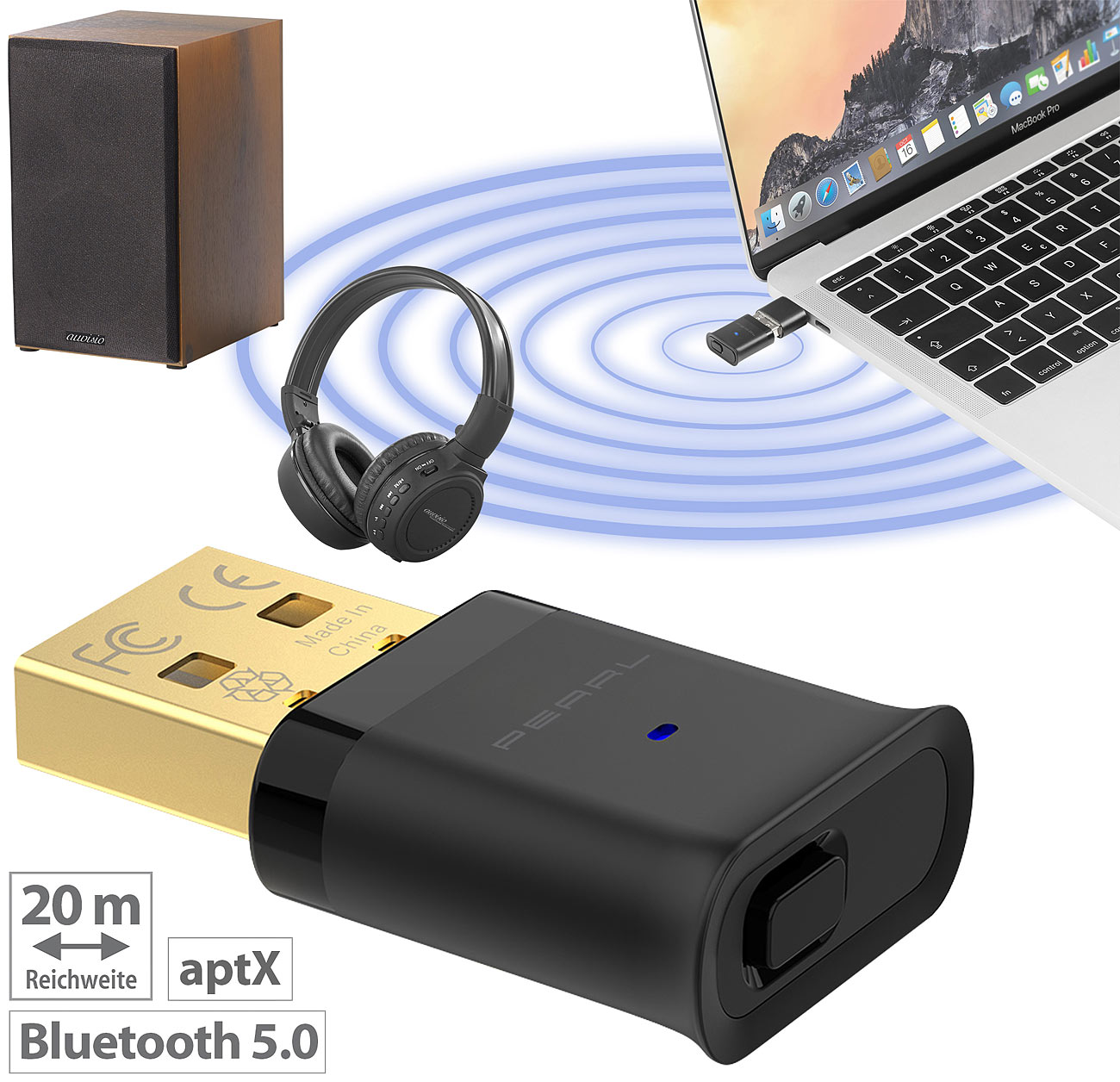 PEARL USB-Audio-Transmitter mit Bluetooth 5 und aptX HD