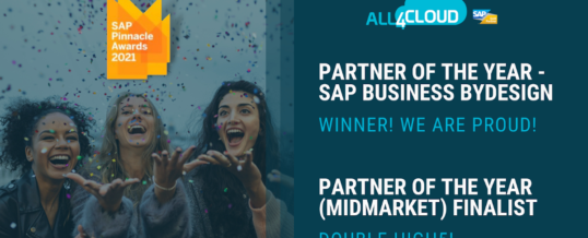 All4cloud erhält den SAP Pinnacle Award 2021 in der Kategorie Business ByDesign