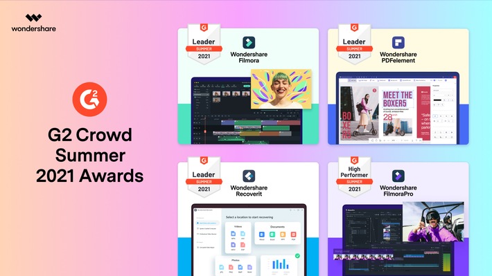 Wondershare wird bei den G2 Crowd Summer 2021 Awards als Leader und High Performer ausgezeichnet